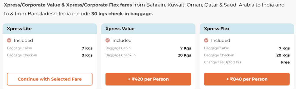 Air India Express Fare Type