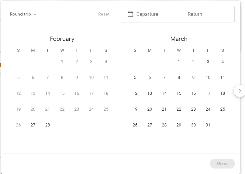 Google Flight Date Field Without Flexible Date Option