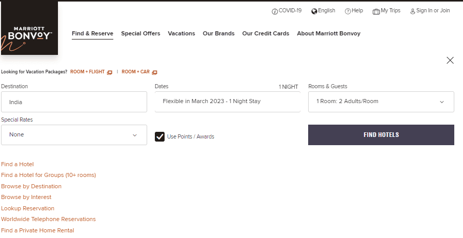 Marriott Find & Reserve For Points