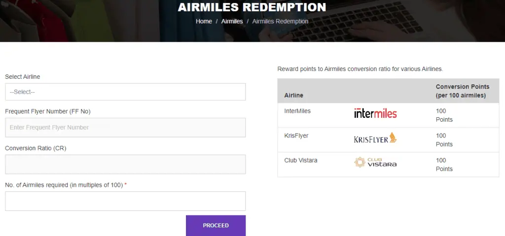 Transfer HDFC Points to Airmiles