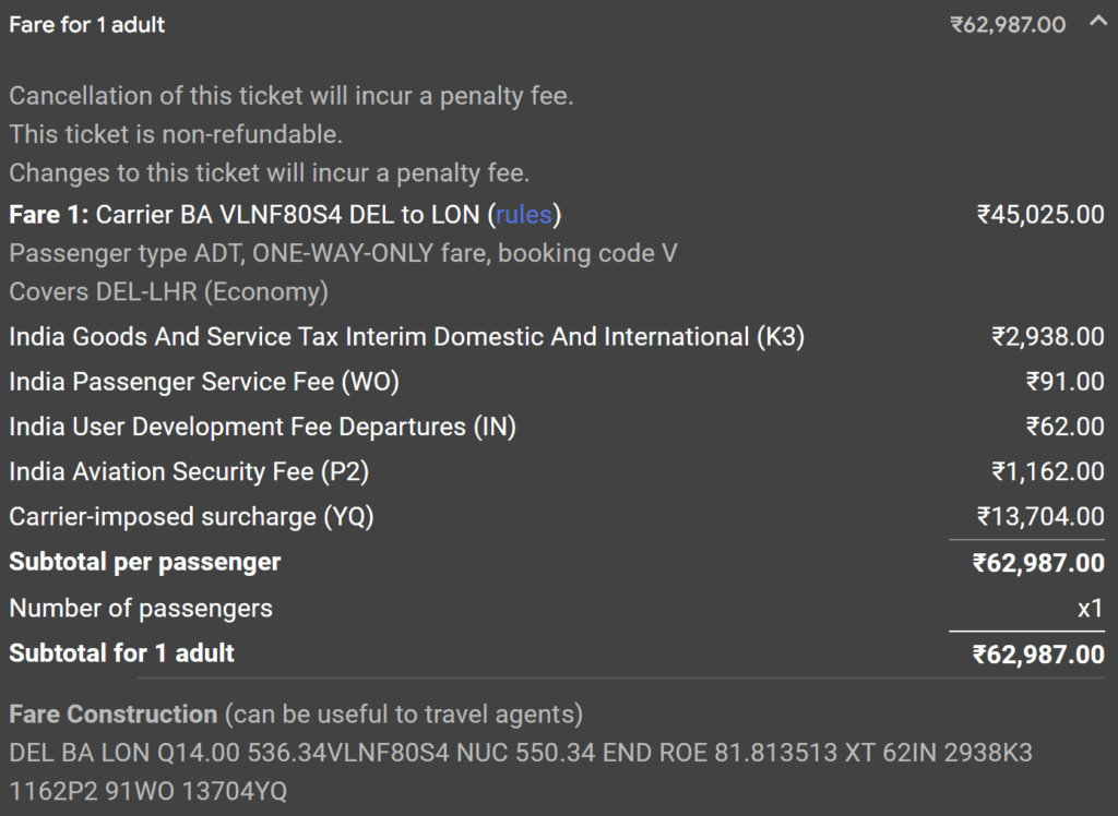 British Airways Fuel Surcharge