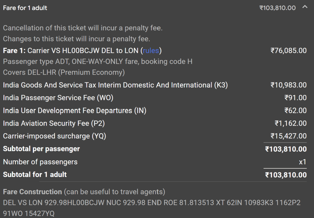 Virgin Atlantic Fuel Surcharge.