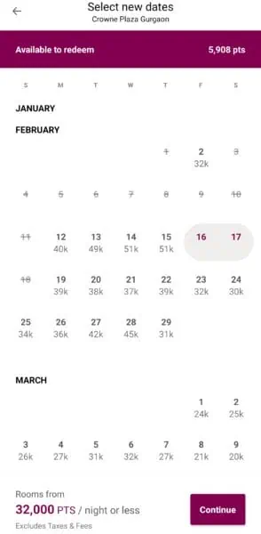 IHG Points Calender