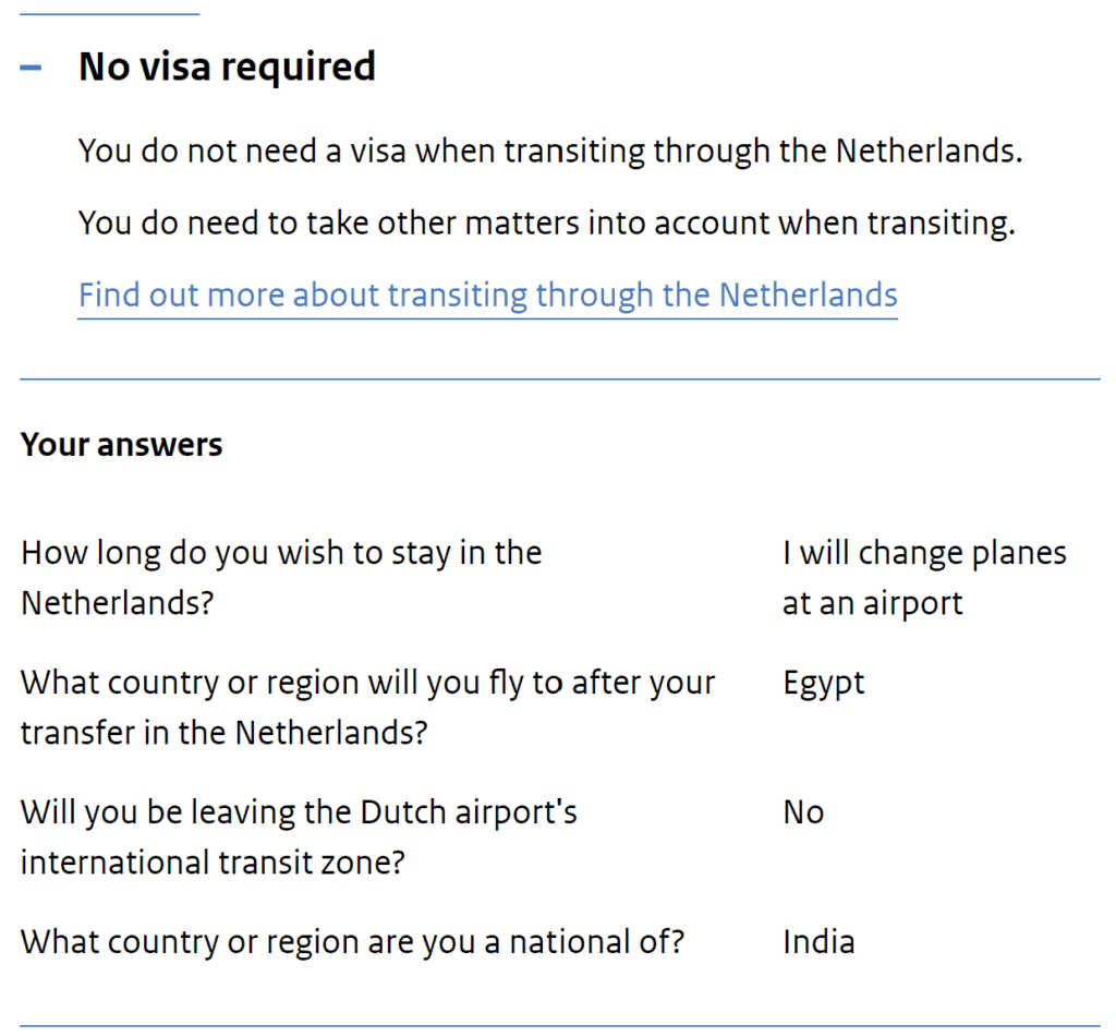 Netherlands Transit Visa for Indians Checker