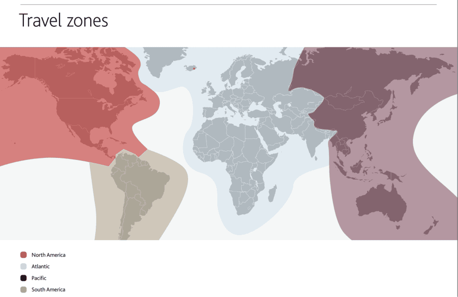 Aeroplan Travel Zones