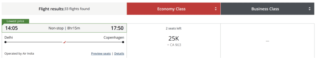 New Delhi to Copenhagen with Aeroplan Points