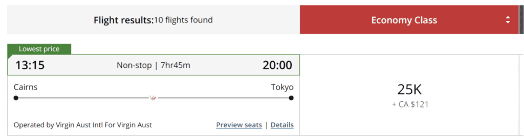 Cairns to Tokyo via Virgin Atlantic with Aeroplan Points