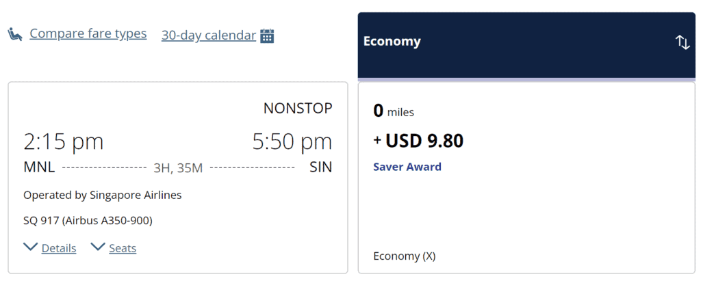 Manila to Singapore with United Miles