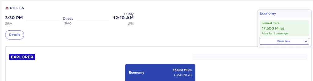 SEA to JFK using Flying Blue Miles