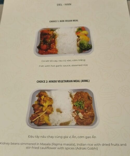 Vietnam Airlines Meal Menu