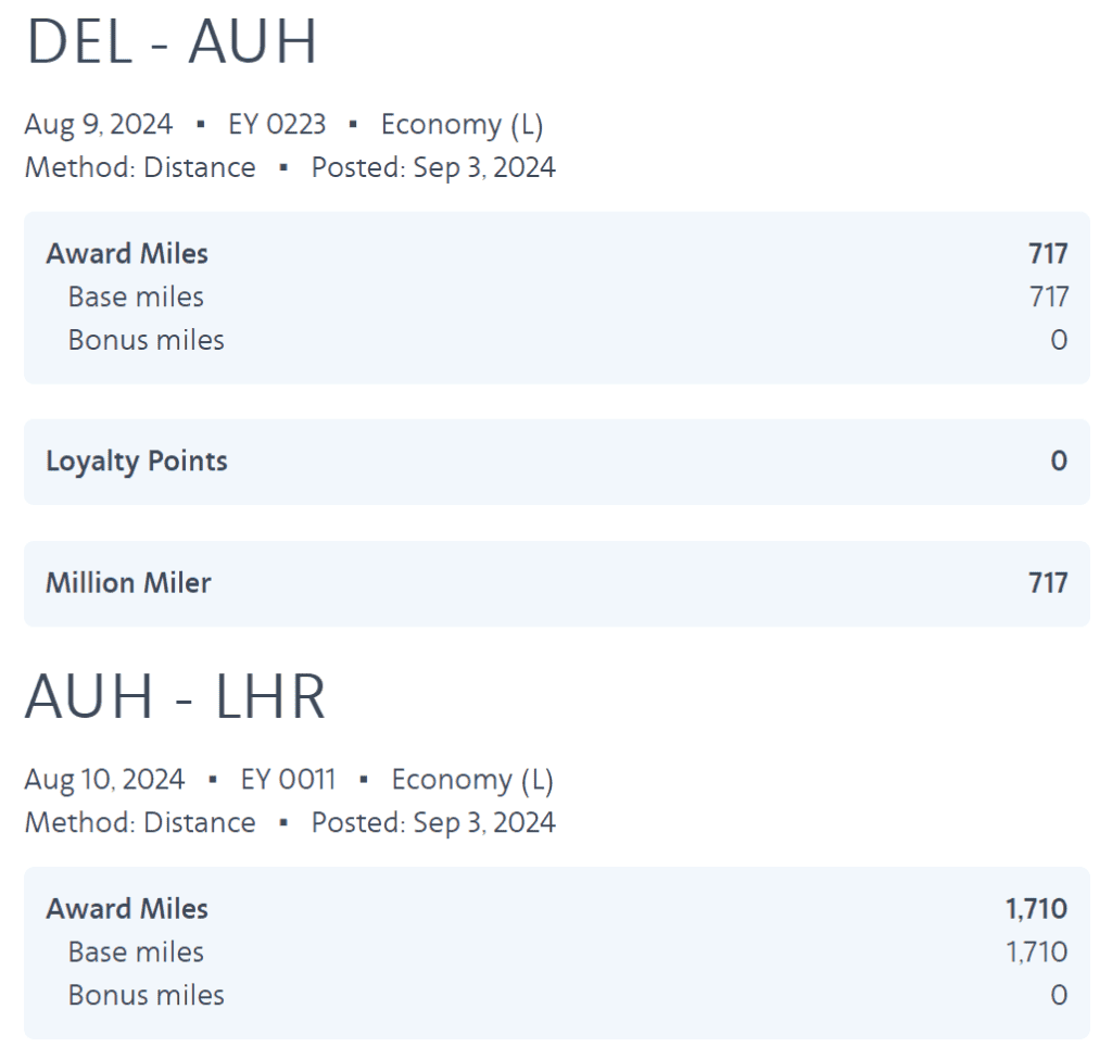 DEL-LHR AA miles earning on Etihad Airways