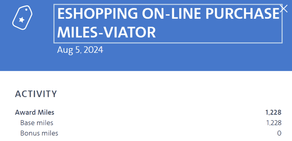 Earned AA Miles on Viator Via AA Shopping Portal