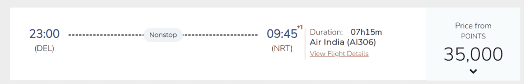 DEL-NRT with Air India Flying Return Points