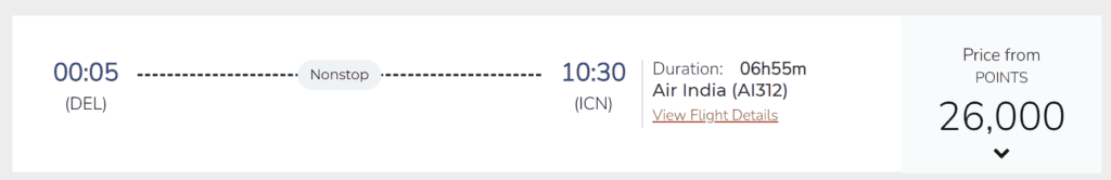 DEL-ICN with Air India Flying Return Points