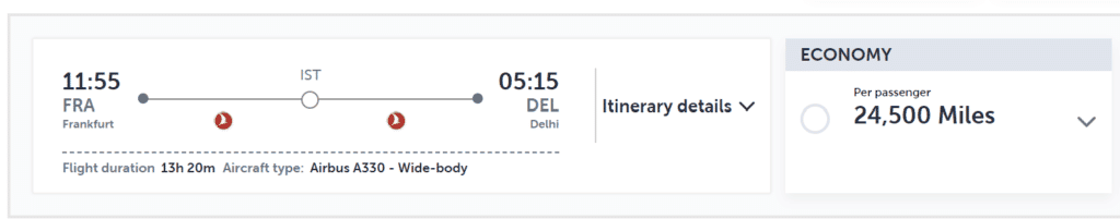 FRA-DEL Turkish Airlines Award Discount