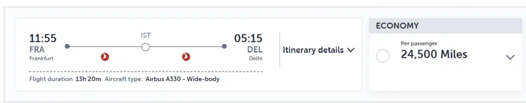 FRA-DEL Turkish Airlines Award Discount