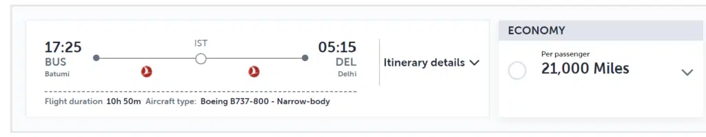 BUS-DEL Turkish Airlines Award Discount