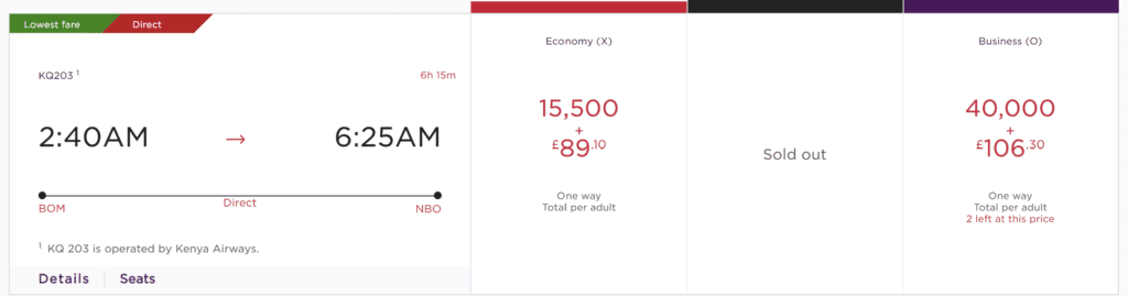 BOM-NBO with Kenya Airways Using Virgin Atlantic Points