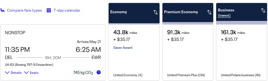 DEL-EWR on United Polaris Business