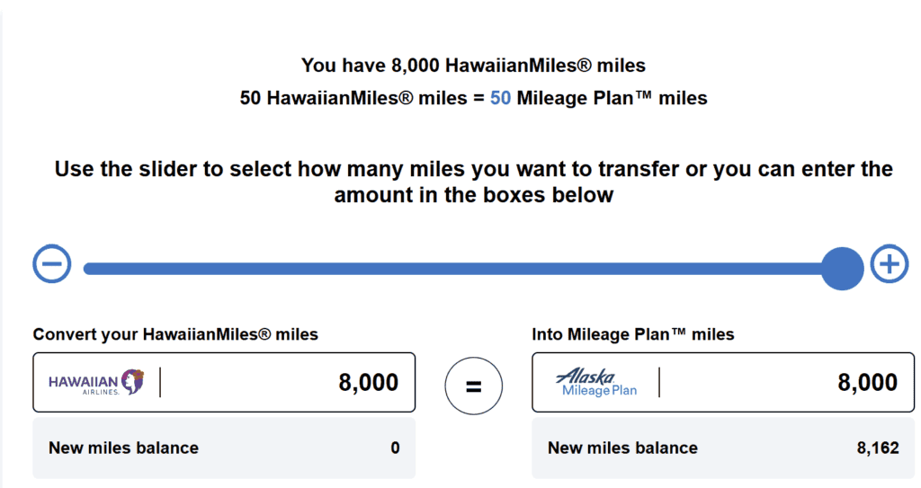 Transfer Miles Between Hawaiian Miles & Alaska Miles