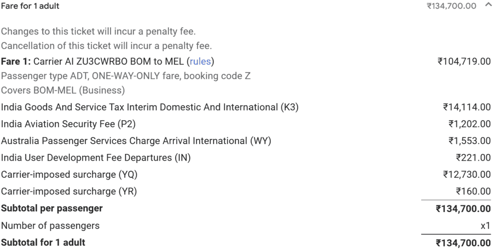 Earning Miles on BOM-MEL Route (Business Class)