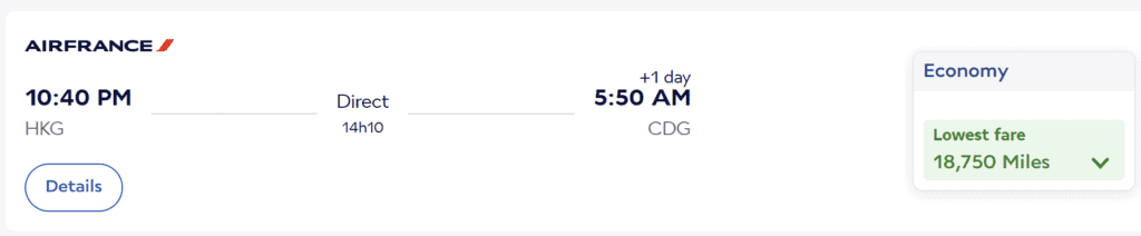 HKG to CDG Promo Rewards Pricing