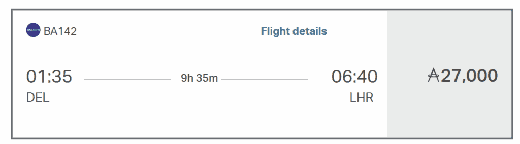 DEL-LHR on British Airways with 27K Asia Miles (Economy)