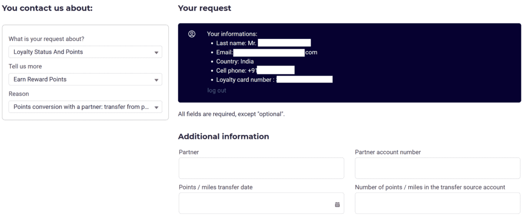 Accor Points missing request form