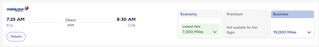 KUL to CGK Miles Pricing