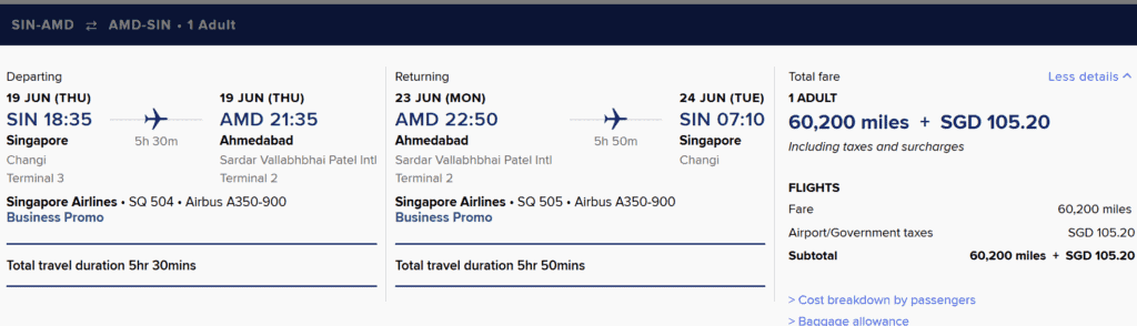 AMD-SIN Business Class 60200 Round Trip KrisFlyer Spontaneous Escapes