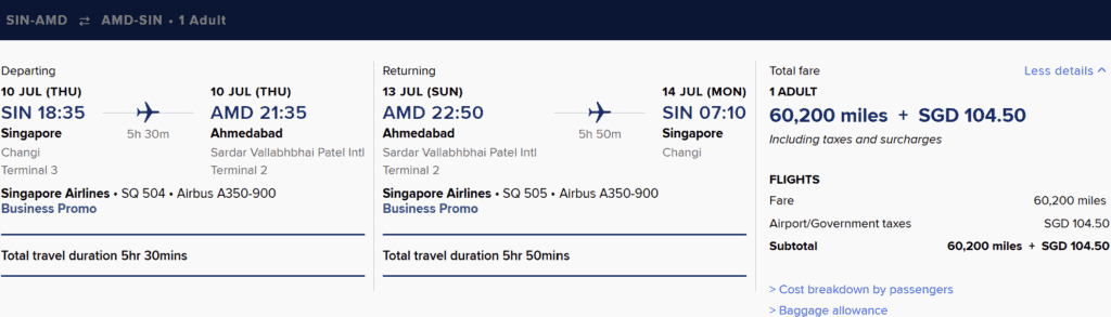 AMD-SIN Business Class 60200 Round Trip KrisFlyer Spontaneous Escapes