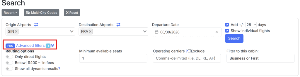 Seats Aero Advance Filter