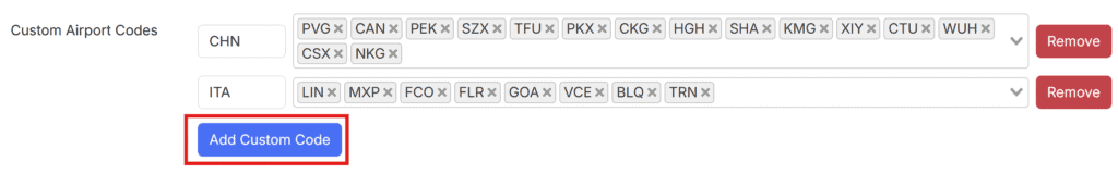 Seats Aero Custom Airport Codes